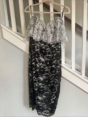 Black Halo Strapless Lace Dress